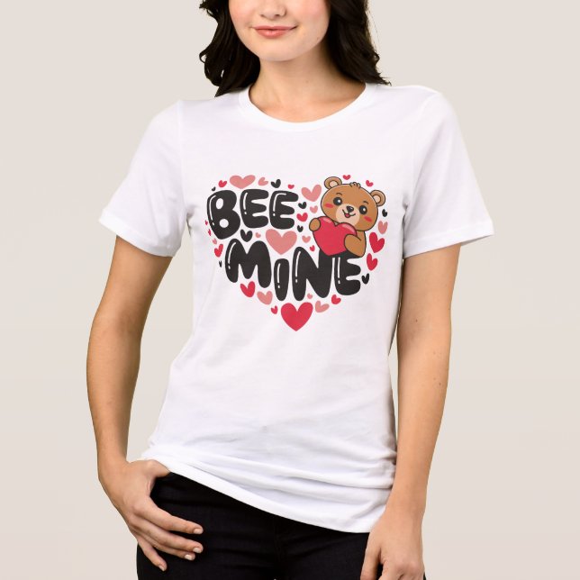 Cute Bee Mine Teddy Bear Valentine's Day Tri-Blend Shirt (Front)