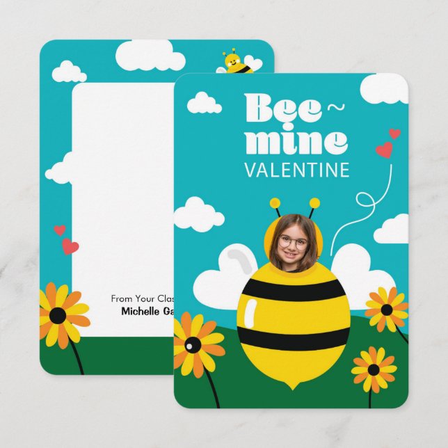 Cute Bee Mine Valentine's Day Card for Kids (Front/Back)