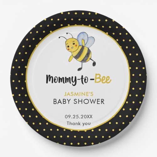 Cute Bee Mommy_to_bee Baby Shower Kawaii Sweet Paper Plates