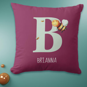 Cute Bee Monogram Letter B Throw Pillow