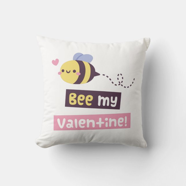 Cute Bee My Valentine, Be My Valentine Throw Pillow (Front)