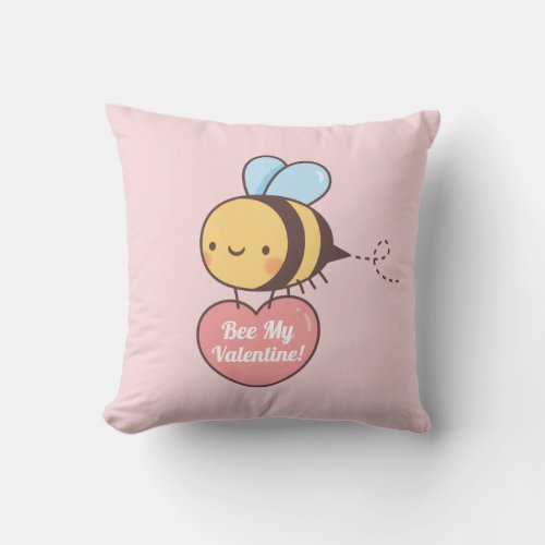 Cute Bee My Valentine Doodle Pink Throw Pillow