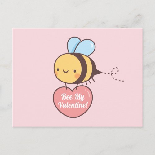 Cute Bee My Valentine Pun Doodle Postcard