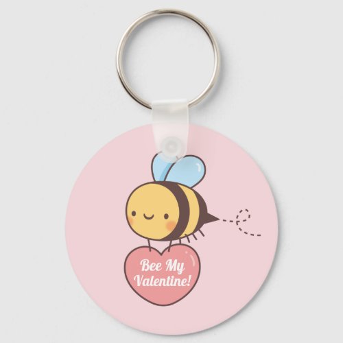 Cute Bee My Valentine Pun Keychain
