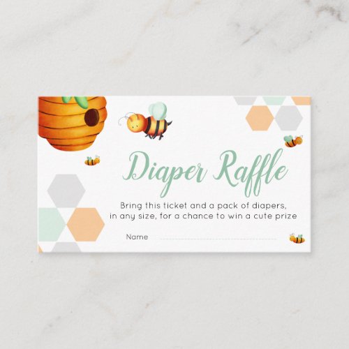 Cute Bee Neutral Green Diaper Raffle Baby Shower Enclosure Card