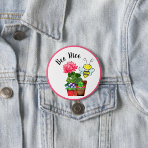 Cute Bee Nice Flowers and Bumble Bee Button Pin