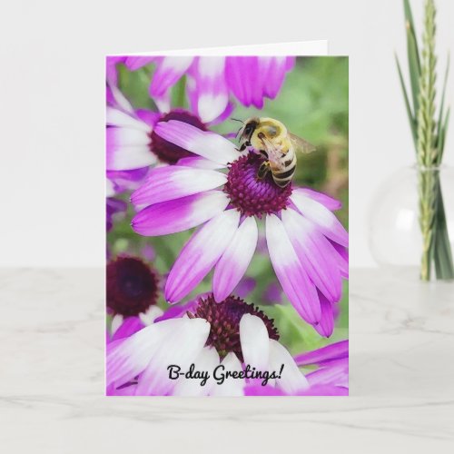 Cute Bee on Daisy Flowers Art Birthday Card