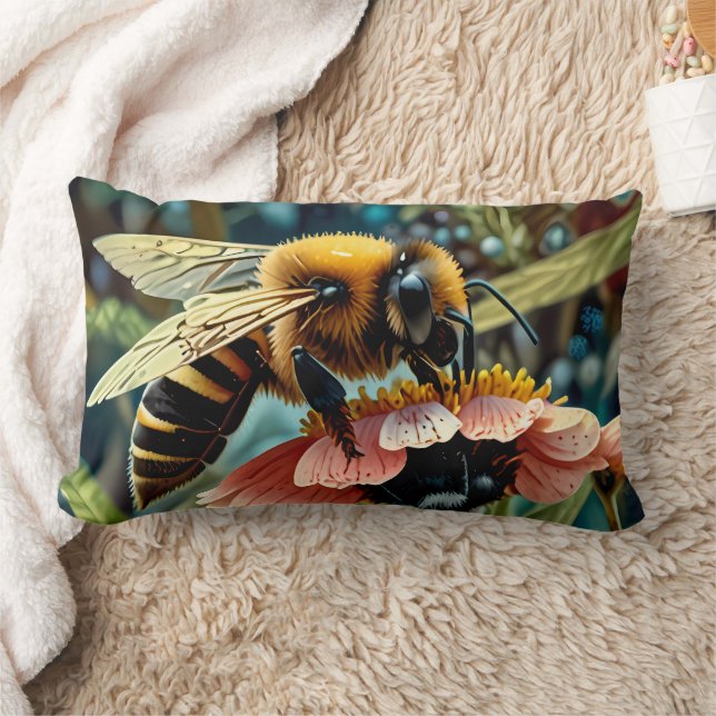 Cute Bee On Flower  Lumbar Pillow (Blanket)