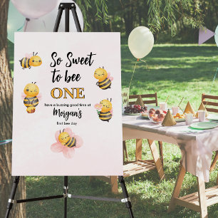 Cute Bee One Pink Black First Birthday Party Foam Board