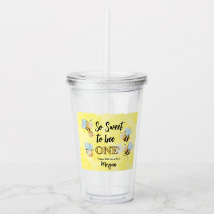 Cute Bee One Yellow Black First Birthday Party Acrylic Tumbler