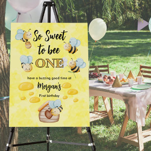 Cute Bee One Yellow Black First Birthday Party Foam Board