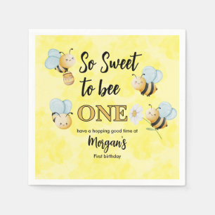 Cute Bee One Yellow Black First Birthday Party Napkins