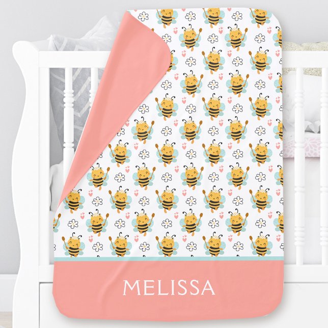 Cute Bee Pattern Custom Name Girl Baby Blanket (Cute Bee Pattern Custom Name Girl Baby Blanket)