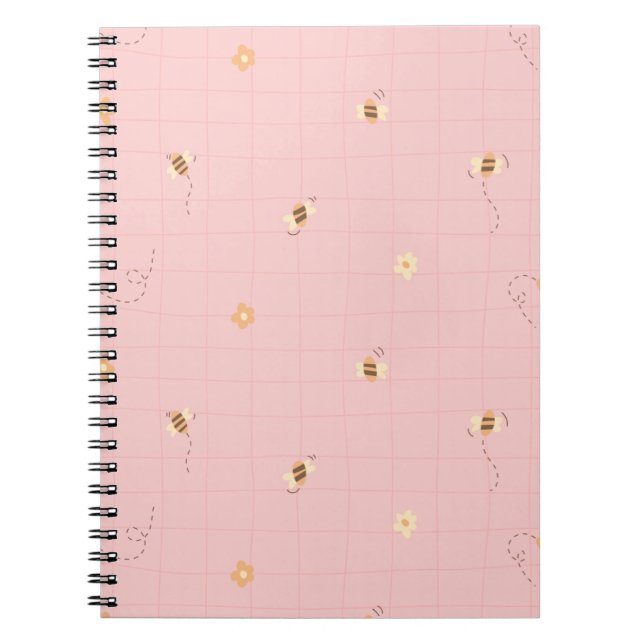 Cute Bee Pattern | Pastel Floral Aesthetic Design Notebook (Front)