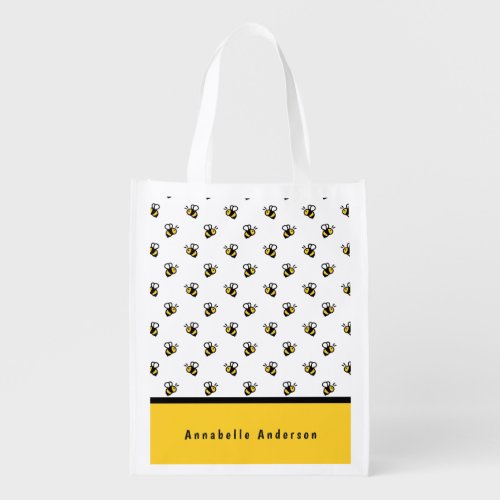 Cute Bee Pattern Personalize  Grocery Bag