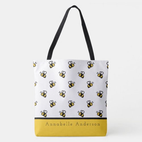 Cute Bee Pattern Personalize Tote Bag