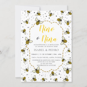 Cute Bee Pattern Spanish Gender Reveal Invitation