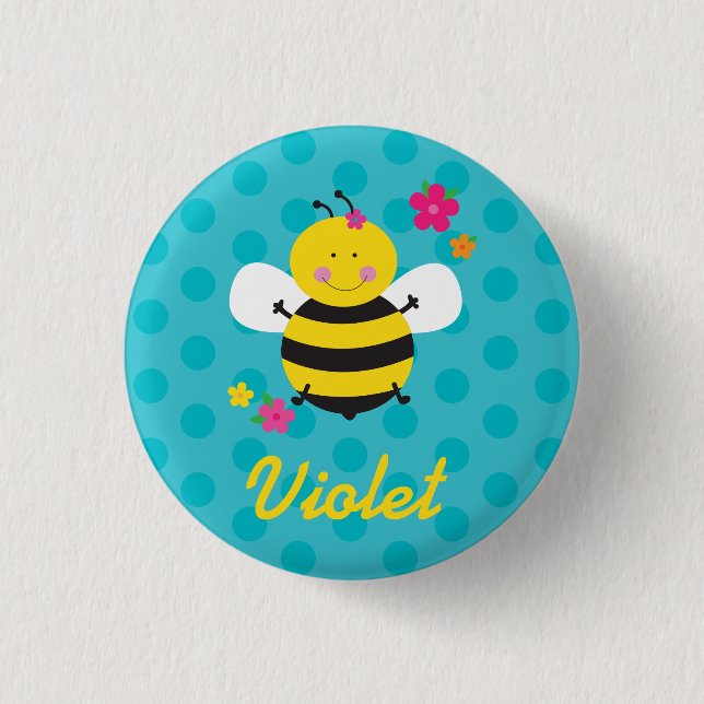 Cute Bee Personalized Pin/Button Pinback Button (Front)