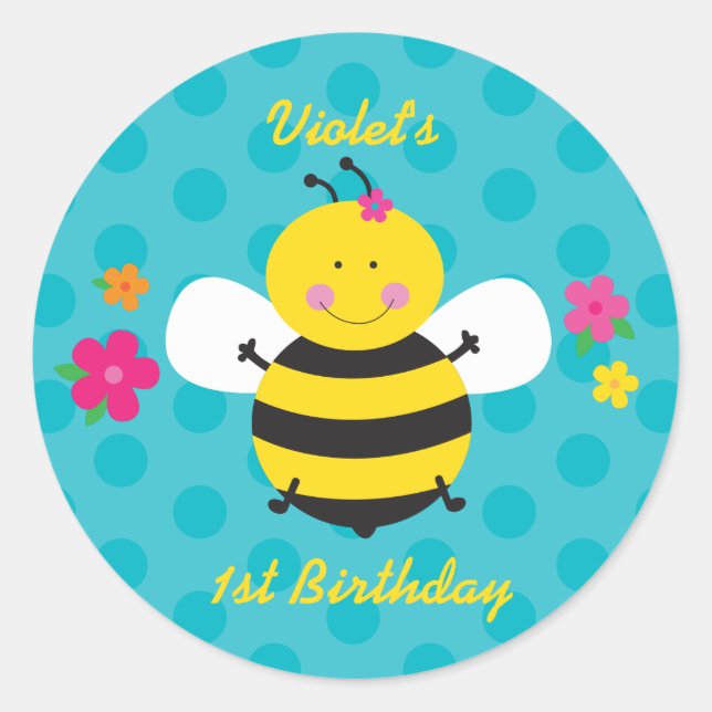 Cute Bee Personalized Sticker for gifts and favors (Front)