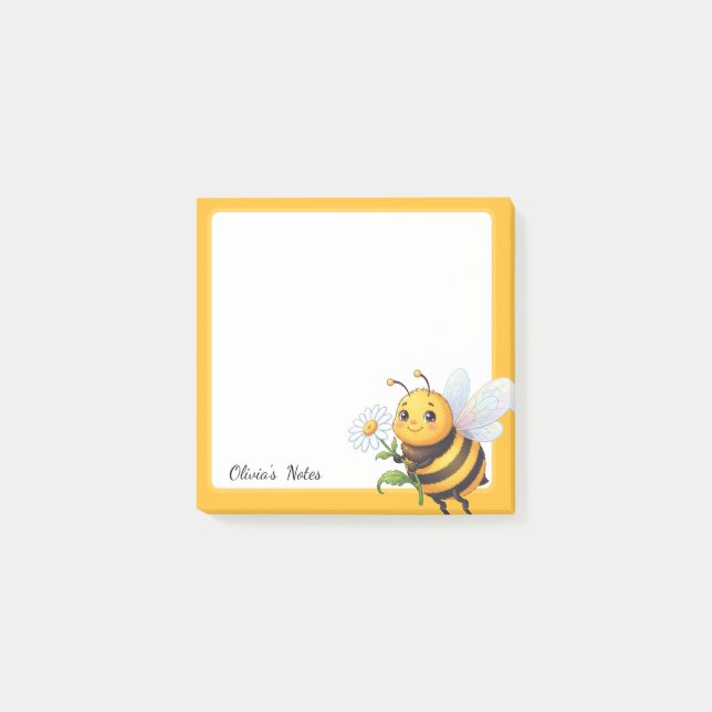 Cute Bee Personalized Sticky Notes (Front)