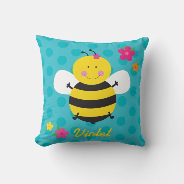 Cute Bee Personalized Throw Pillow (Front)
