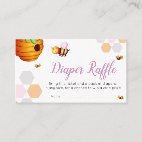 Cute Bee Pink Diaper Raffle Baby Shower Enclosure Card
