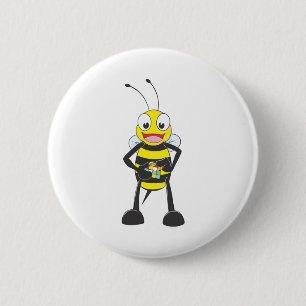 Cute Bee Playing Colored Cube Pinback Button