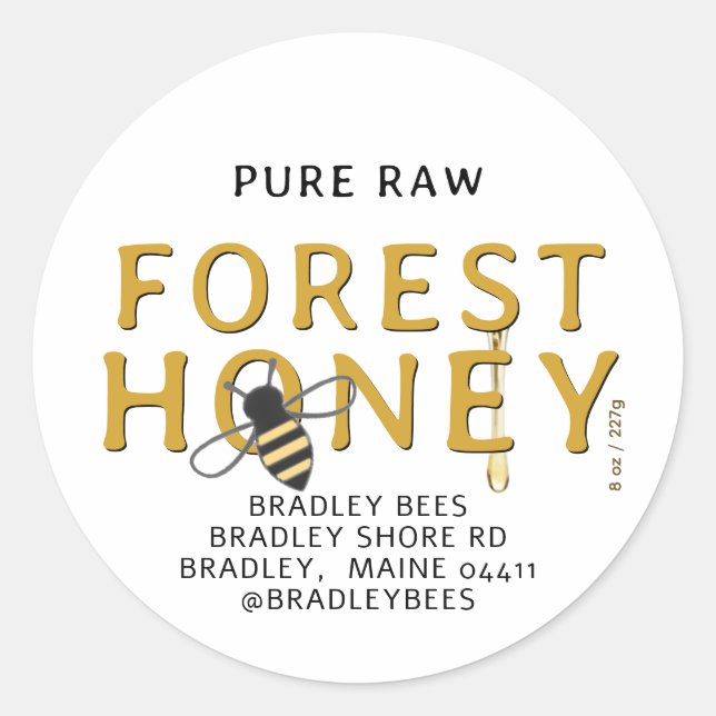 Cute Bee Raw Local Spring Honey with Honey Drip Classic Round Sticker (Front)