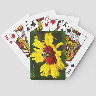 Cute Bee Rests on Bright Yellow Wildflower Poker Cards
