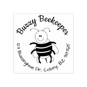 Cute Bee Round Return Address Stamp Personalized