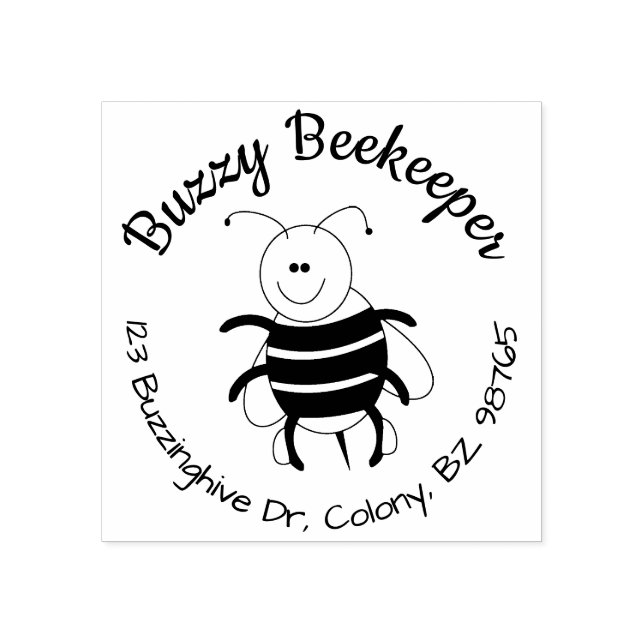 Cute Bee Round Return Address Stamp Personalized (Imprint)