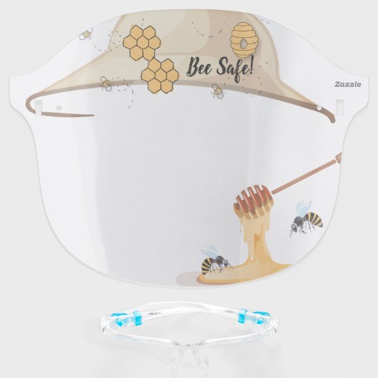 Cute "Bee Safe" Honeybee Hive Face Shield (Front w/Glasses)