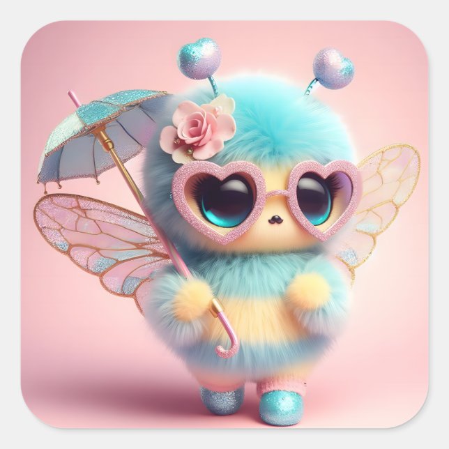 Cute Bee Square Sticker (Front)