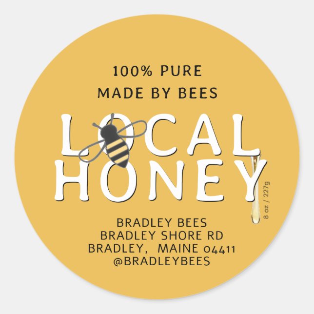 Cute Bee Stylish Yellow Lid Label with Honey Drip (Front)
