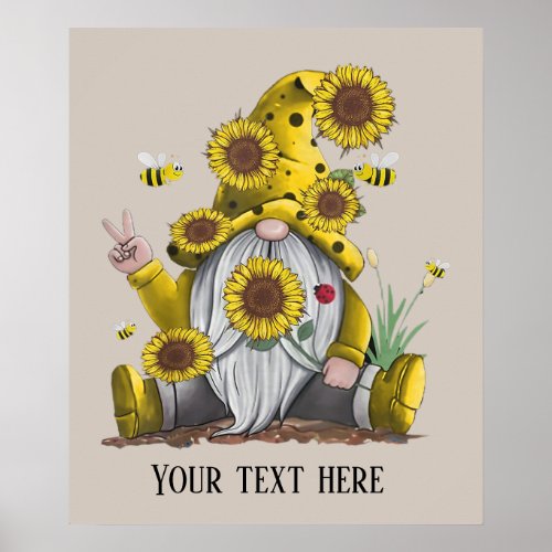 cute bee sunflower gnome peace sign add text