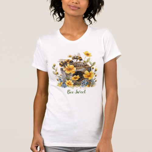 Cute Bee Sweet Wildflower Womens Tshirt