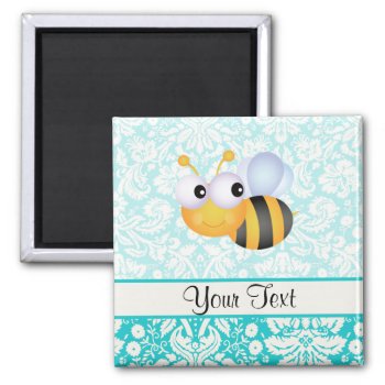 Cute Bee; Teal Damask Pattern Magnet by CreativeCovers at Zazzle