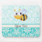 Cute Bee; Teal Damask Pattern