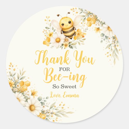 Cute Bee Thank You Classic Round Sticker