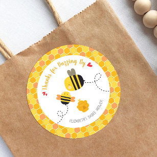 Cute Bee Thanks for Buzzing By Kawaii Baby Shower Classic Round Sticker