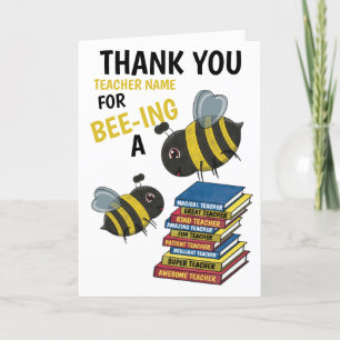 Cute Bee Themed Amazing Teacher Thank You Card