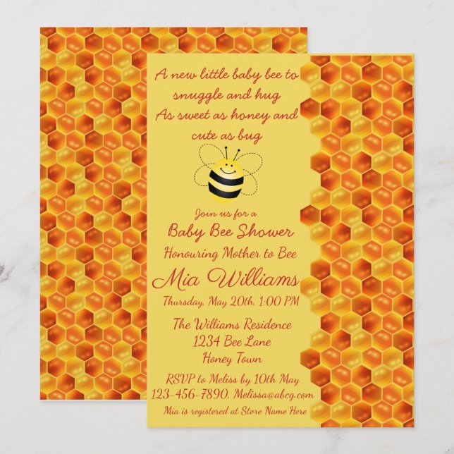 Cute Bee Themed Baby Shower Invitation (Front/Back)