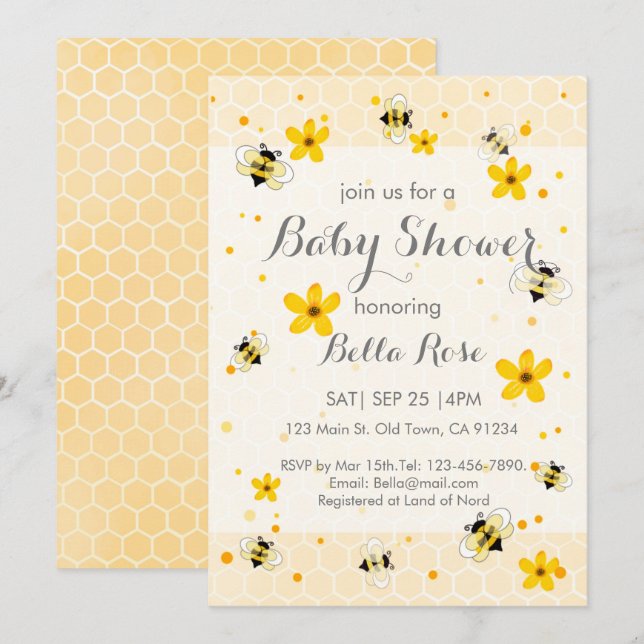 Cute Bee Themed Baby Shower Invitation (Front/Back)