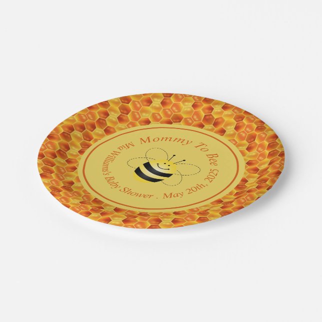 Cute Bee Themed Baby Shower Paper Plates (Angled)