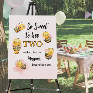 Cute Bee Two Pink Black Second Birthday Party Foam Board