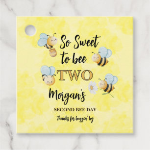 Cute Bee Two Yellow Black Second Birthday Party Favor Tags