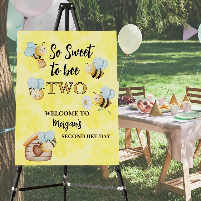 Cute Bee Two Yellow Black Second Birthday Party Foam Board (Creator Uploaded)