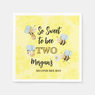 Cute Bee Two Yellow Black Second Birthday Party Napkins