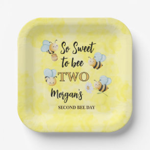 Cute Bee Two Yellow Black Second Birthday Party Paper Plates