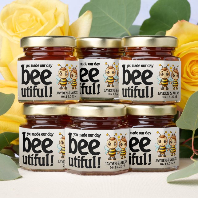 Cute Bee-utiful Day Honeybees Honeycomb Wedding Honey Jar Favors (Insitu)